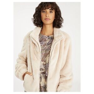 Sanctuary Sami Faux Fur Cream Cropped Full Zip Up Jacket